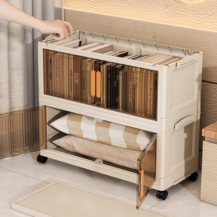 Tủ Nhựa Gấp Gọn ENODA HOME, Tủ Đựng Đồ Đa Năng, Đựng Quần Áo Có Bánh Xe 360 Cửa Trong Suốt TUN053