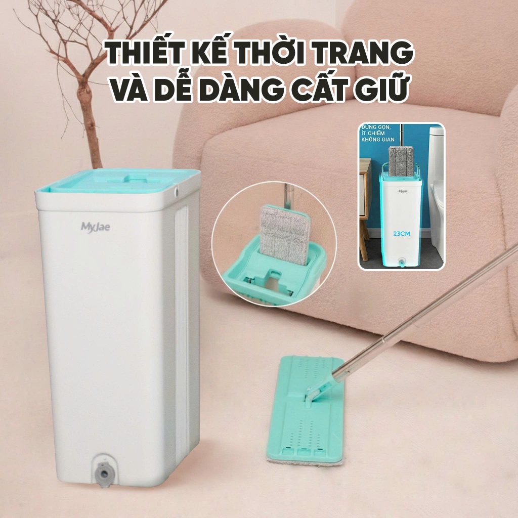 [KOL LIVE T7] Bộ lau nhà MyJae thông minh Maxi 360 độ sợi Fiber lau sạch, nhanh khô gấp 2 lần 125cm