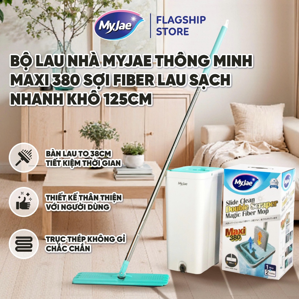 [KOL LIVE T7] Bộ lau nhà MyJae thông minh Maxi 360 độ sợi Fiber lau sạch, nhanh khô gấp 2 lần 125cm