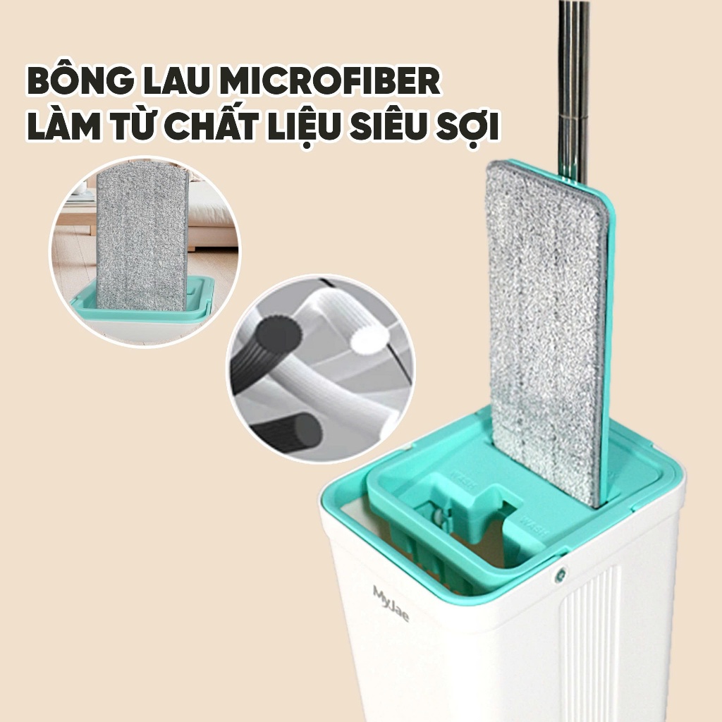 [KOL LIVE T7] Bộ lau nhà MyJae thông minh Maxi 360 độ sợi Fiber lau sạch, nhanh khô gấp 2 lần 125cm