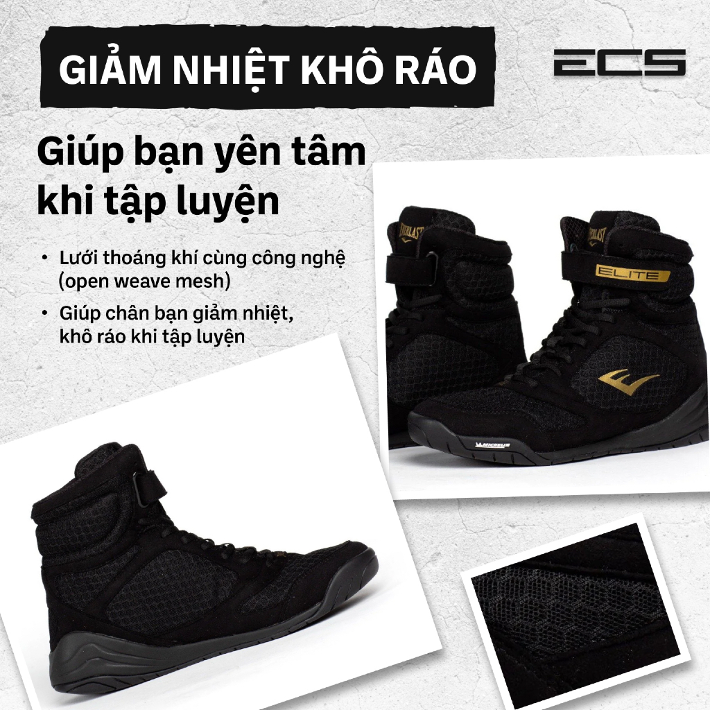 Giày Boxing Everlast Elite 2, Giày Thi Đấu Quyền Anh Everlast, Bám Sàn, Thoáng Khí