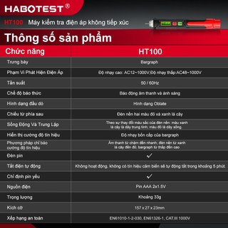 HABOTEST HT100 Bút kiểm tra điện áp AC 12V-1000V Máy phát hiện không tiếp xúc Máy kiểm tra điện áp kỹ thuật số LCD với