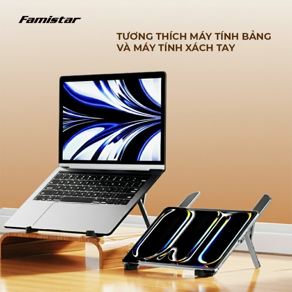 Giá Đỡ Laptop Gấp Gọn Nhôm Hàng Không Nhẹ 222g GD11 Chắc Chắn 6 Mức Điều Chỉnh Độ Cao Hỗ Trợ Tản Nhiệt Tiện Lợi Famista