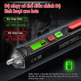 HABOTEST HT100 Bút kiểm tra điện áp AC 12V-1000V Máy phát hiện không tiếp xúc Máy kiểm tra điện áp kỹ thuật số LCD với
