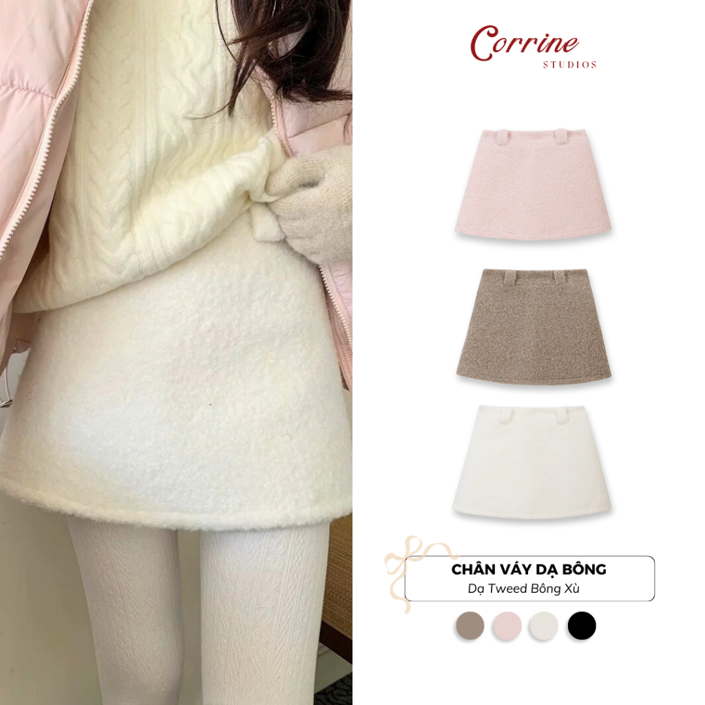 Chân Váy Dạ Bông Nữ Dáng Ngắn 𝑪𝒐𝒓𝒓𝒊𝒏𝒆 Chân Váy Dáng Chữ A Tiểu Thư Hàn Quốc Thu Đông | BigBuy360 - bigbuy360.vn