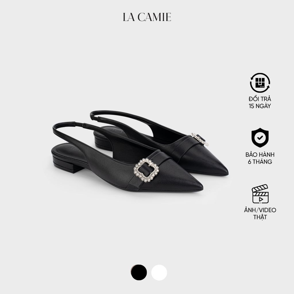 Giày bệt slingback chất liệu Da Microfiber satin cao cấp, thiết kế mềm mại sang trọng thương hiệu LaCamie GC5B0127