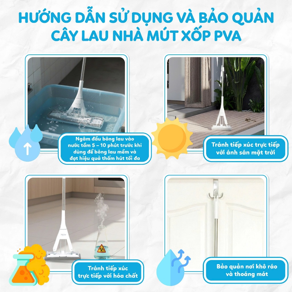 Cây Lau Nhà Mút Xốp Thấm Hút Nước PVA MyJae