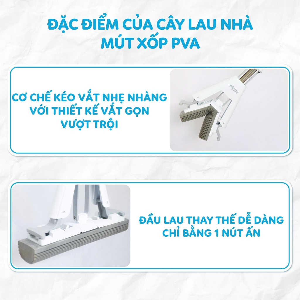 COMBO 2 Cây Lau Nhà Mút Xốp Siêu Thấm Hút Nước PVA MyJae