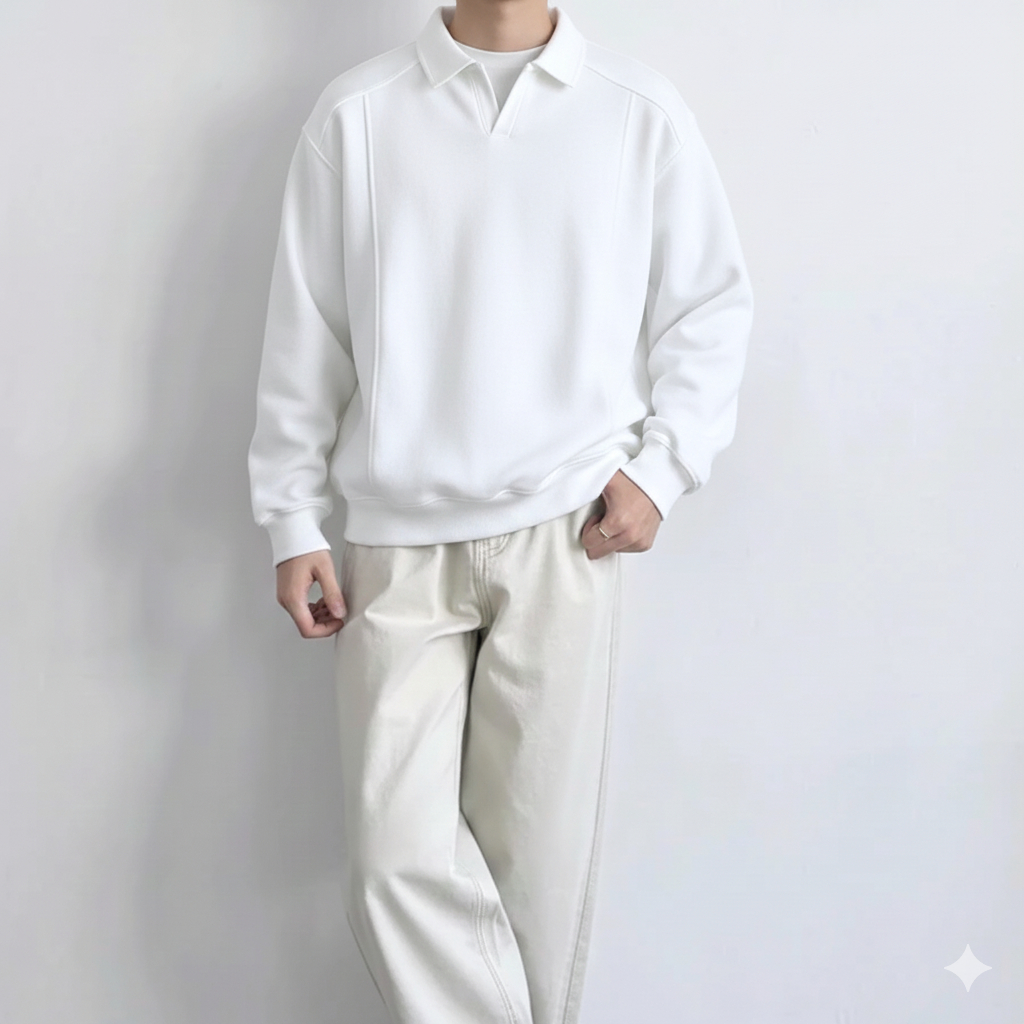 Áo Nỉ Sweater Cổ V Form 3KMenswear Clean Basic Thời Trang Hàn Quốc vải Nỉ 2 Da Cao Cấp