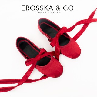Erosska Ballerina - Giày balletcore quai ngang mũi nhăn, phối dây satin thời trang  - EL112