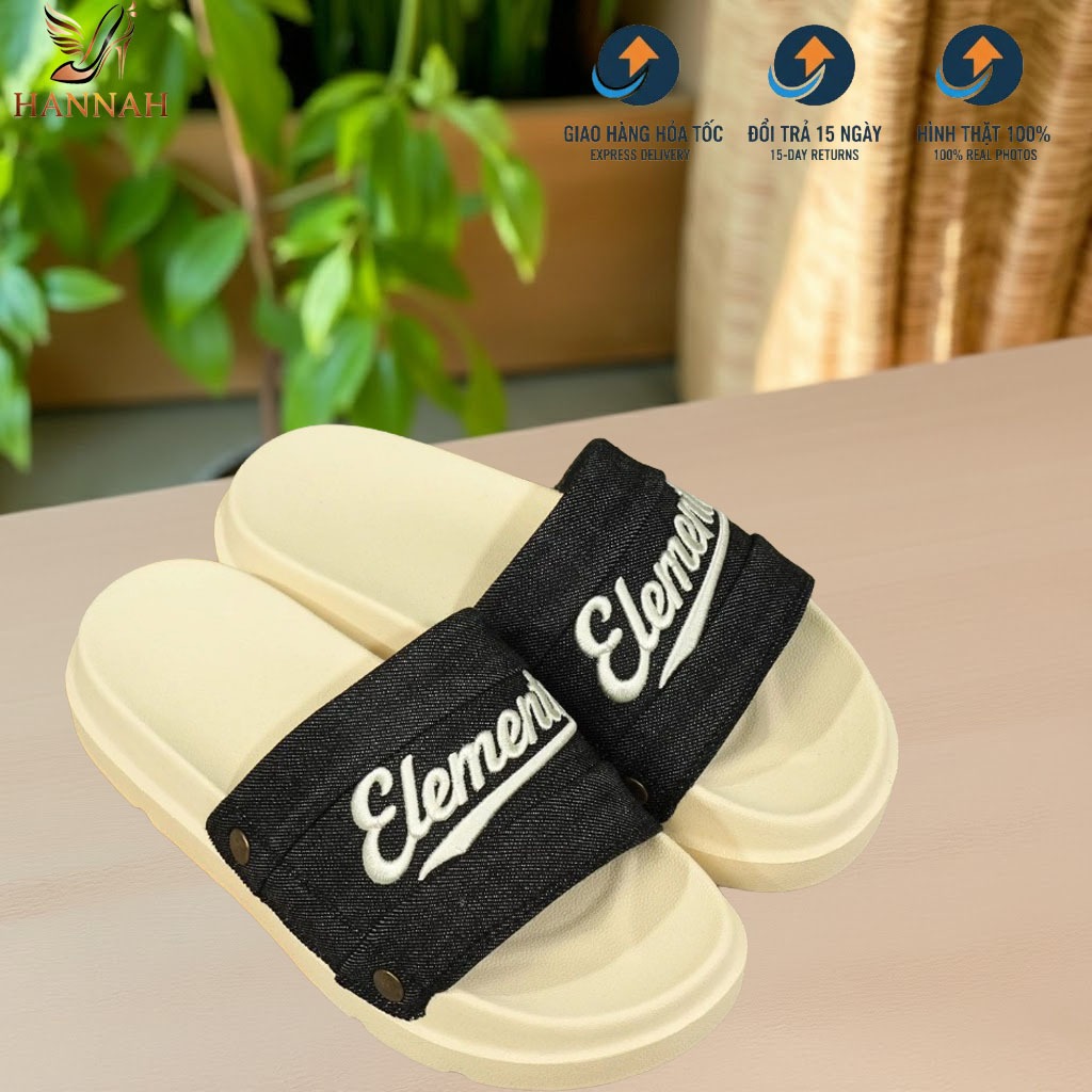 [ĐÍNH TÁN] Dép ELEMENTS Originals E18 Full Black Dép quai Da Nhung chữ thêu - Dép Nam Nữ Unisex 4cm | BigBuy360 - bigbuy360.vn