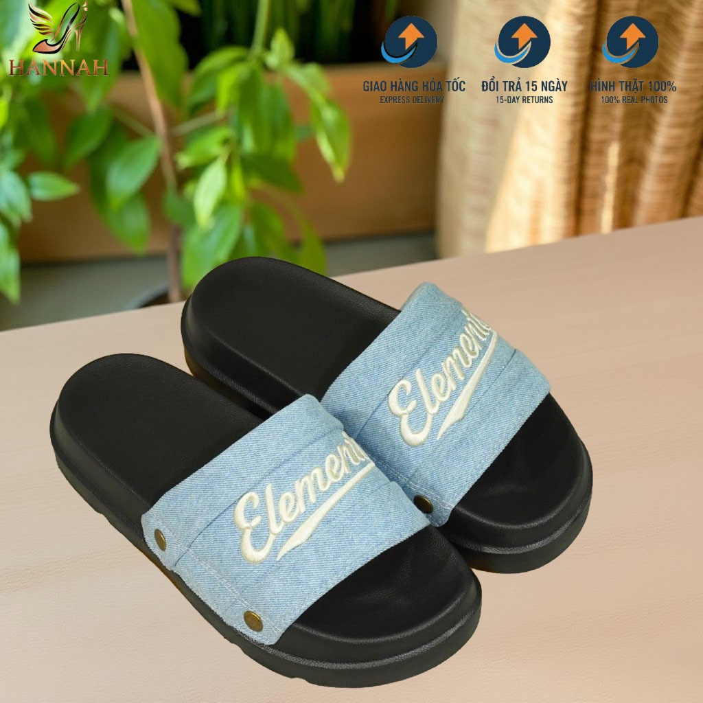 [ĐÍNH TÁN] Dép ELEMENTS Originals E18 Full Black Dép quai Da Nhung chữ thêu - Dép Nam Nữ Unisex 4cm | BigBuy360 - bigbuy360.vn