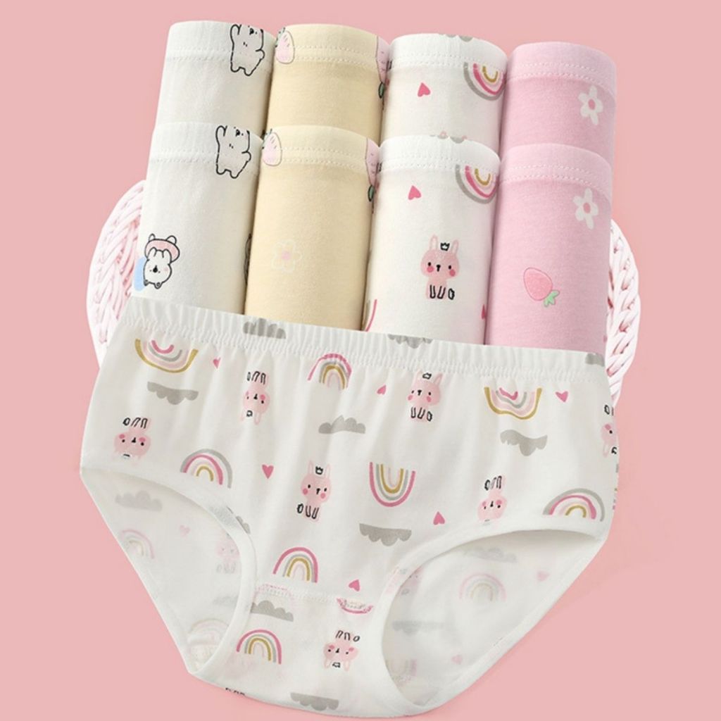 COMBO 4 Quần lót bé gái cotton cao cấp mềm mại - Set 4 Quần chip cho bé họa tiết xinh xắn đáng yêu