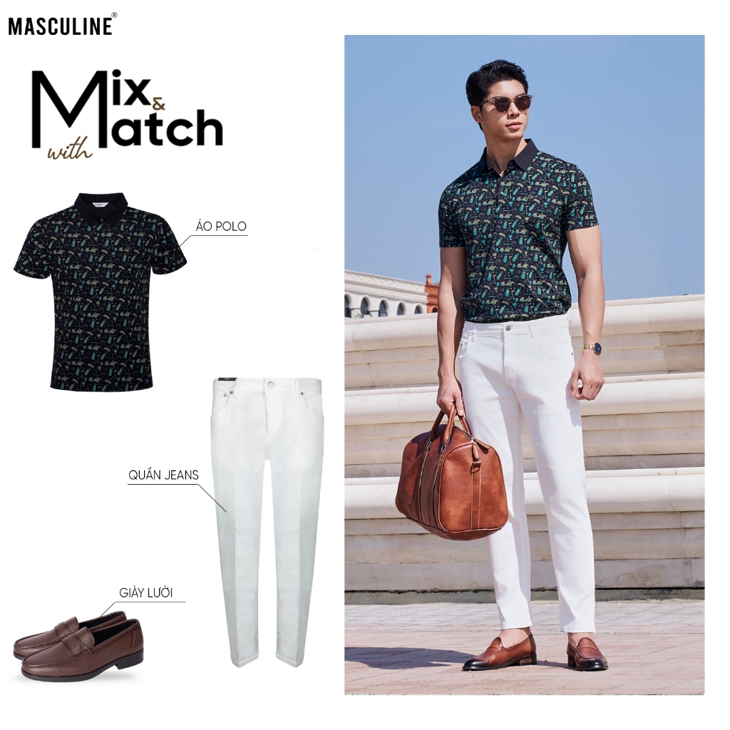 Áo polo nam MASCULINE APL600 họa tiết in đa sắc, vải silk nylon co giãn, form regular thoải mái