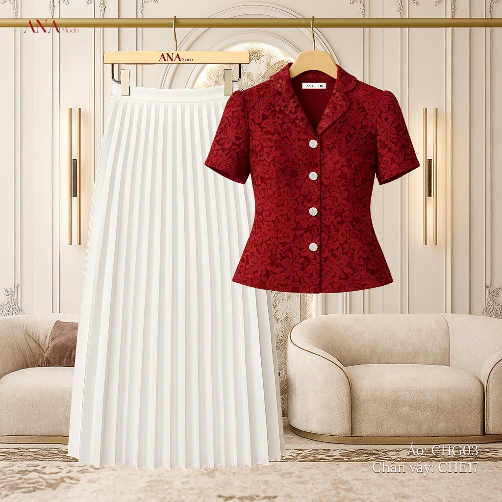 Set Quà Tặng Mẹ Ý Nghĩa Thương Hiệu ANA Mode (Áo CHG03 + Chân váy CHE17 kèm hộp quà)