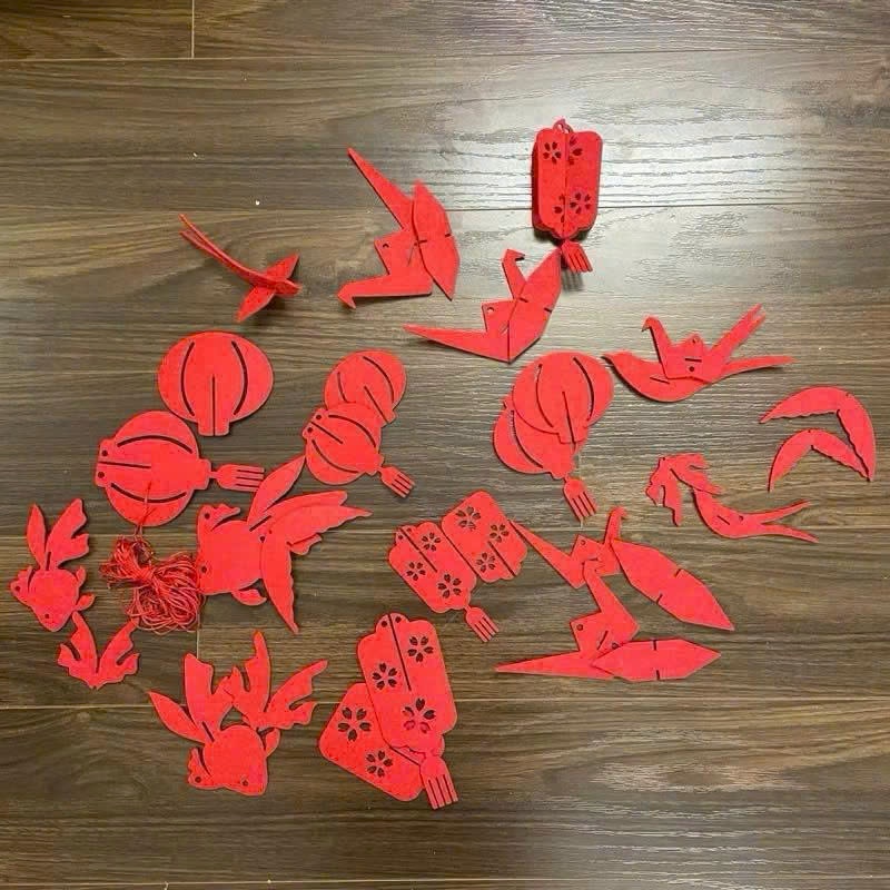 Set 17 Hình Vải Dạ Đỏ Treo Decor Không Gian Trang Trí Tết - Trung Thu