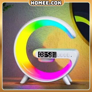 Homee.cok G63 Đèn Ngủ Để Bàn Chữ G Sạc Không Dây Loa Bluetooth Kèm Đồng Hồ LED Báo Thức Đổi Màu
