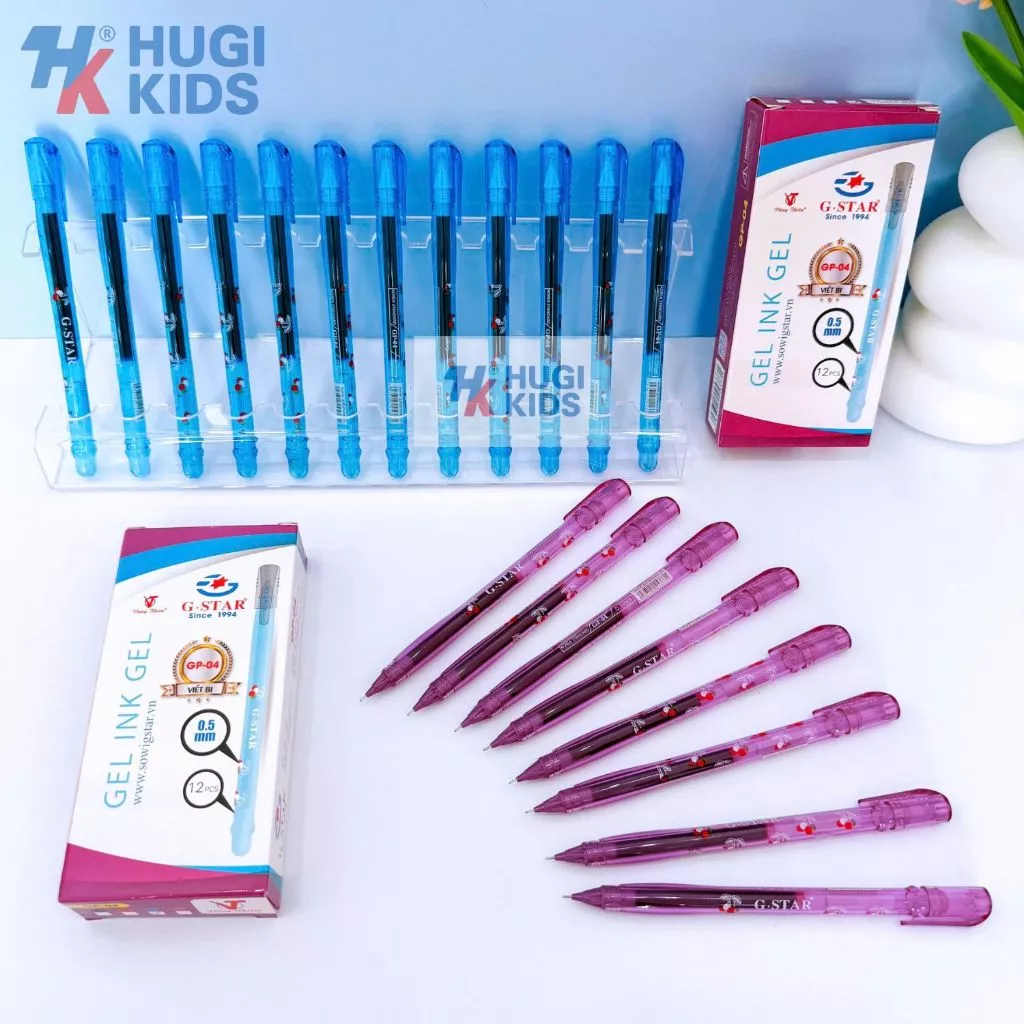 Hộp 12 Cây Bút Gel Nho mực tím/xanh nét nhỏ dành cho các bé tiểu học