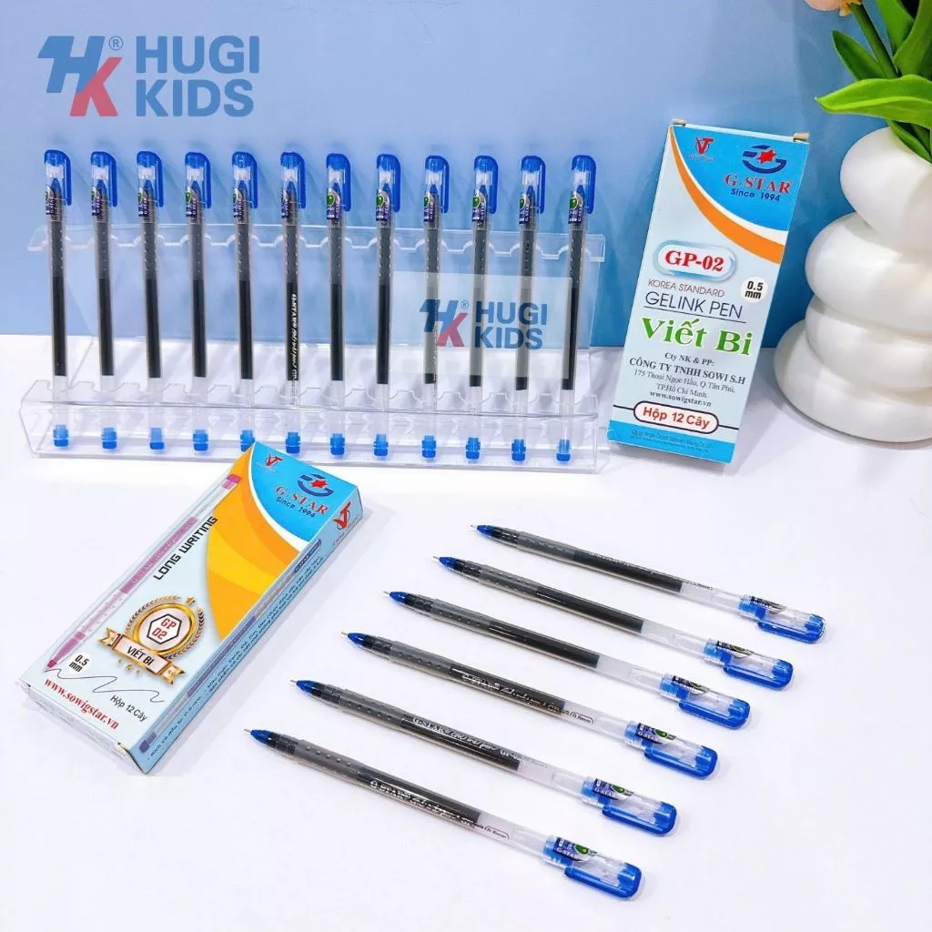 Hộp 12 Cây Bút Gel Nho mực tím/xanh nét nhỏ dành cho các bé tiểu học