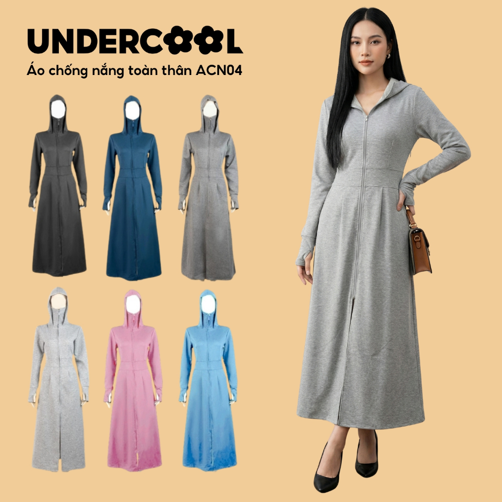 Áo Chống Nắng Dài Toàn Thân UNDERCOOL Umi dày dặn Co Giãn Thoáng Mát - Chống Nắng UPF50+ Nữ Dáng dài Live ,  ACN04