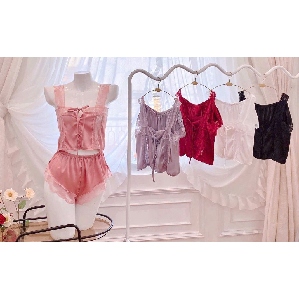 Đồ Ngủ Sexy SLADY Đồ Ngủ Nữ Lụa Satin Pha Ren Cao Cấp Mềm Mại Xinh Xắn Gợi Cảm Quyến rũ - VNS94