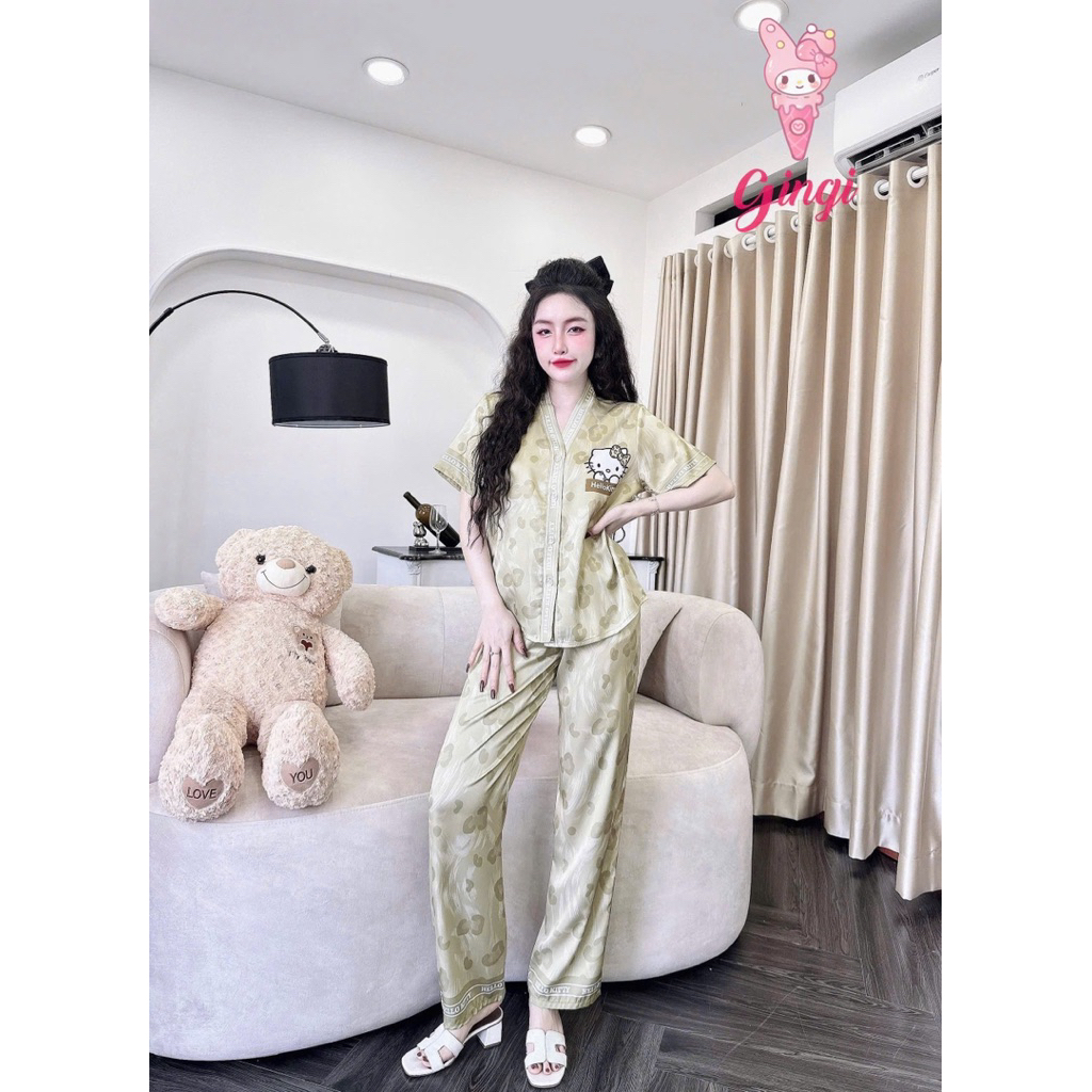 [180725]Tay ngắn quần dài cổ Y lụa latin mềm nhẹ mát