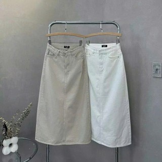 Chân váy dài Jean Bò Avo Avocado lưng cao dáng chữ A  xẻ tà độc đáo Cạp cao Ulzzang