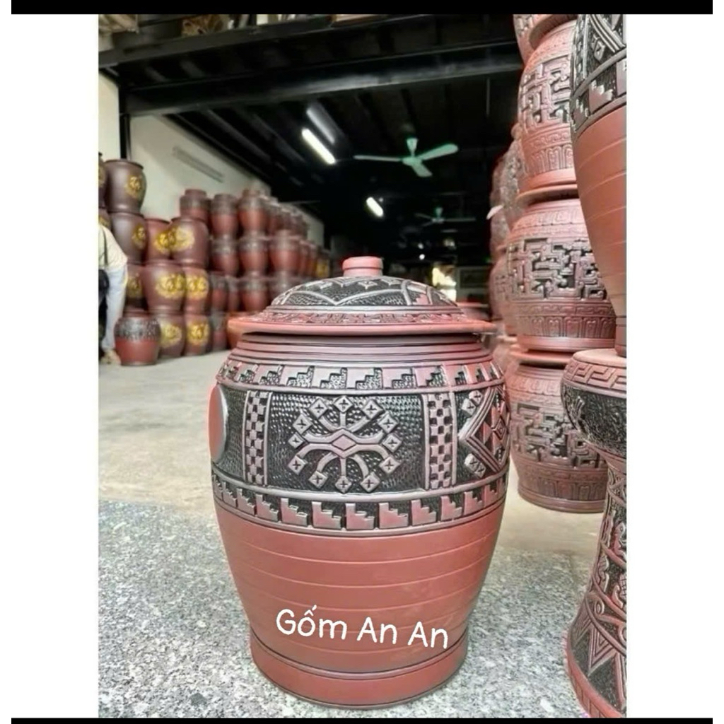 Hũ Gạo Thổ Cẩm Gốm Sứ Bát Tràng Cao Cấp, Chĩnh Đựng Gạo Thổ Cẩm