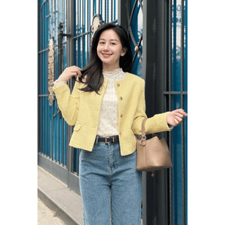 [LAMER x VIỆT HOA] Áo Dạ Tweed Cổ Tròn Dáng Suông, Áo Khoác Dạ 2 Lớp Đứng Form Thanh Lịch Sang Trọng O65W25T006