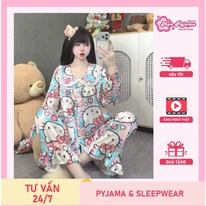Đồ ngủ dễ thương tiểu thư, đồ bộ dài tay lụa Latin, pijama mịn mát hoạ tiết hoạt hình dễ thương [75]