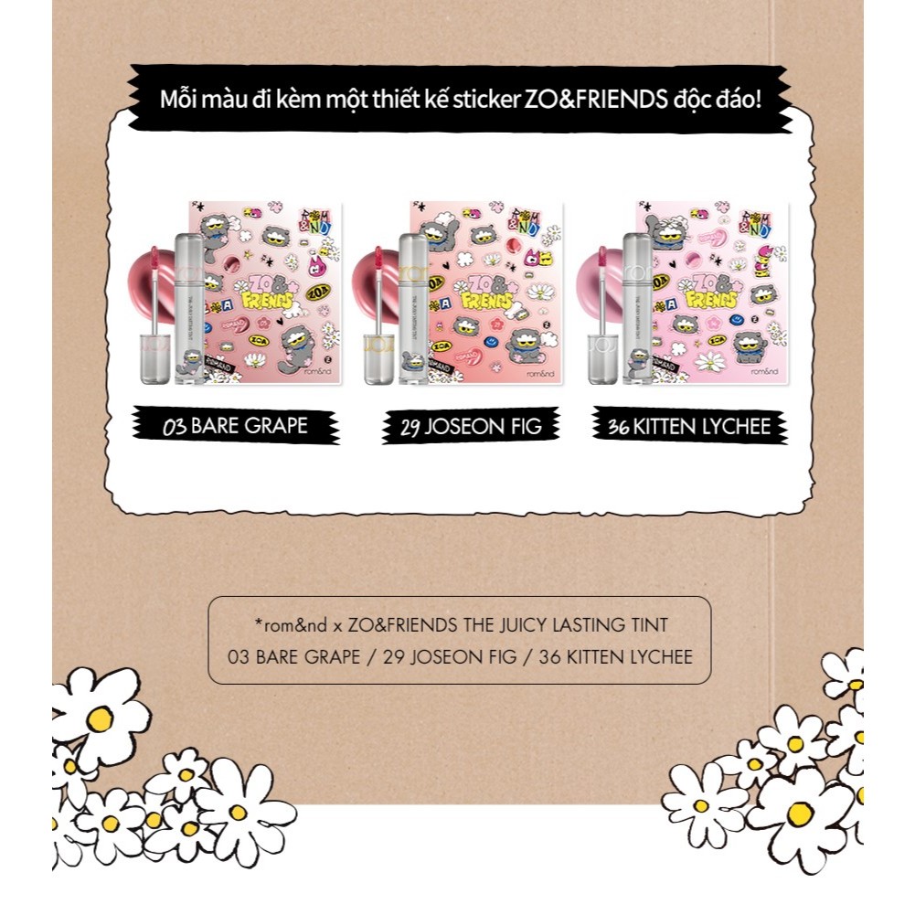 [ZOA Collection] [Romand X ZO&FRIENDS] (Set DIY) Son Tint lì cho môi căng mọng The Juicy Lasting Tint