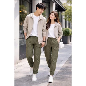Jogger unisex vải dù gân, túi hộp, lưng thun