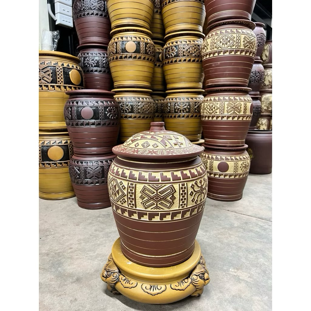 Hũ Gạo Thổ Cẩm Gốm Sứ Bát Tràng Cao Cấp, Chĩnh Đựng Gạo Thổ Cẩm