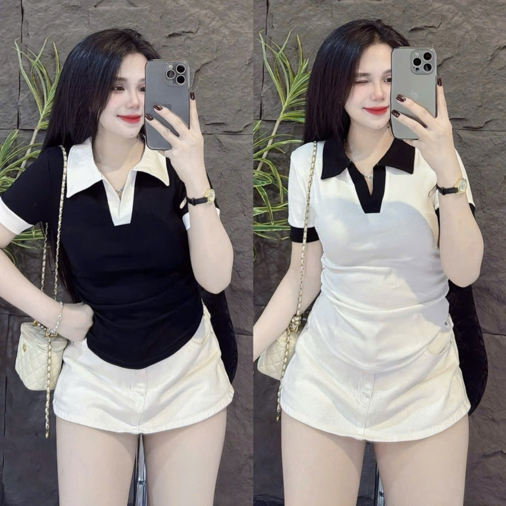Áo thun nữ Pô Lô sọc PHOM ÔM nhún eo ( Pô Lô P1112 )