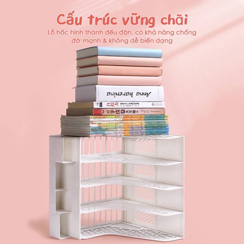 Aimilo Tặng Sticker Kệ Đựng Tài Liệu Văn Phòng 4 Ngăn Kèm Khay Đựng Bút Kệ Đựng Sách Vở Để Bàn Gấp Gọn