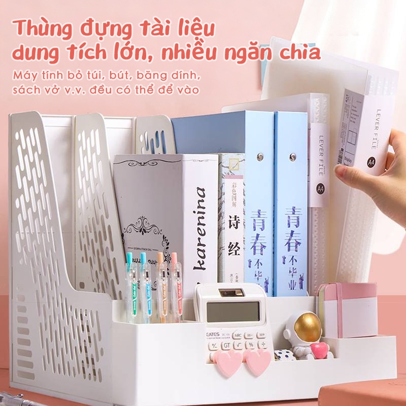 Aimilo Tặng Sticker Kệ Đựng Tài Liệu Văn Phòng 4 Ngăn Kèm Khay Đựng Bút Kệ Đựng Sách Vở Để Bàn Gấp Gọn