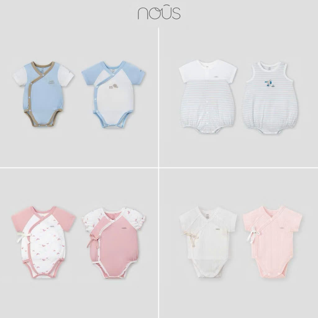 NOUS BODYSUIT CỘC TAY, SET 2 BODYSUIT CỘC TAY CHO BÉ CHẤT MỀM MỊN, THOÁNG MÁT SIZE ĐẾN 0M 3M 6M 9M