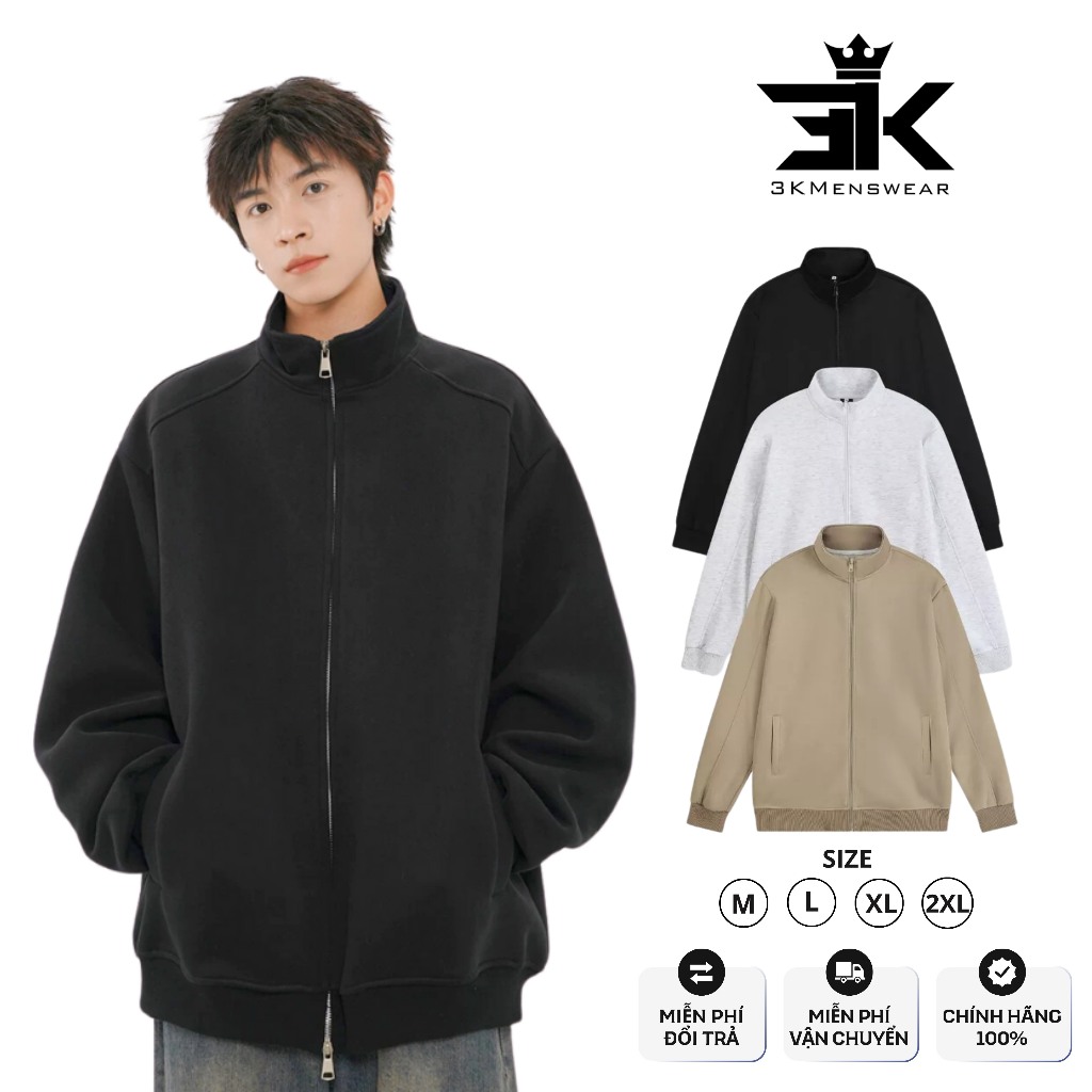 Áo khoác nỉ 2 da, áo khoác zip from boxy Unisex có 3 màu trẻ trung năng động