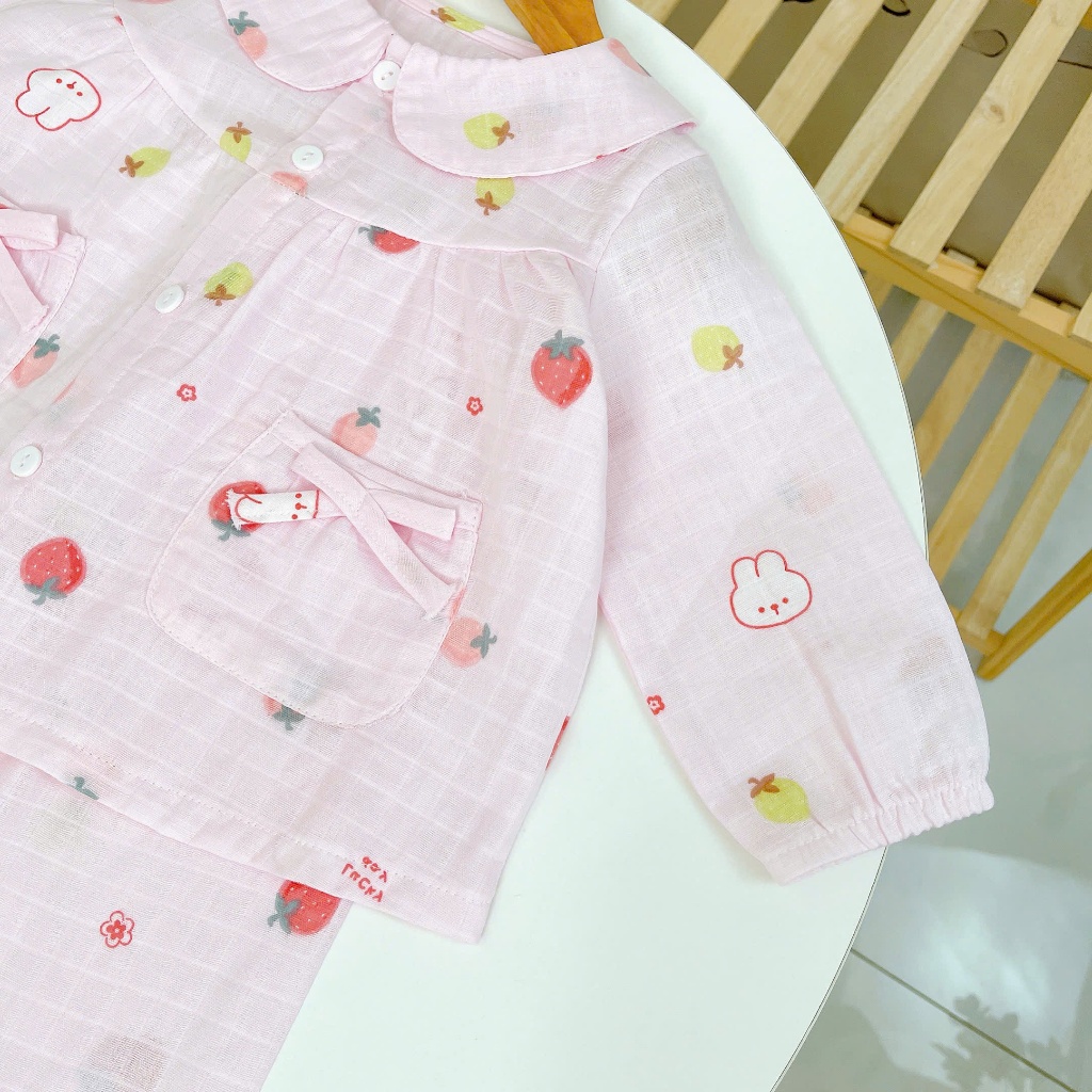 Pijama cho bé gái dài tay xô cotton Lá Homewear A166, bộ dài tay cho bé babydoll mềm mát bốn mùa