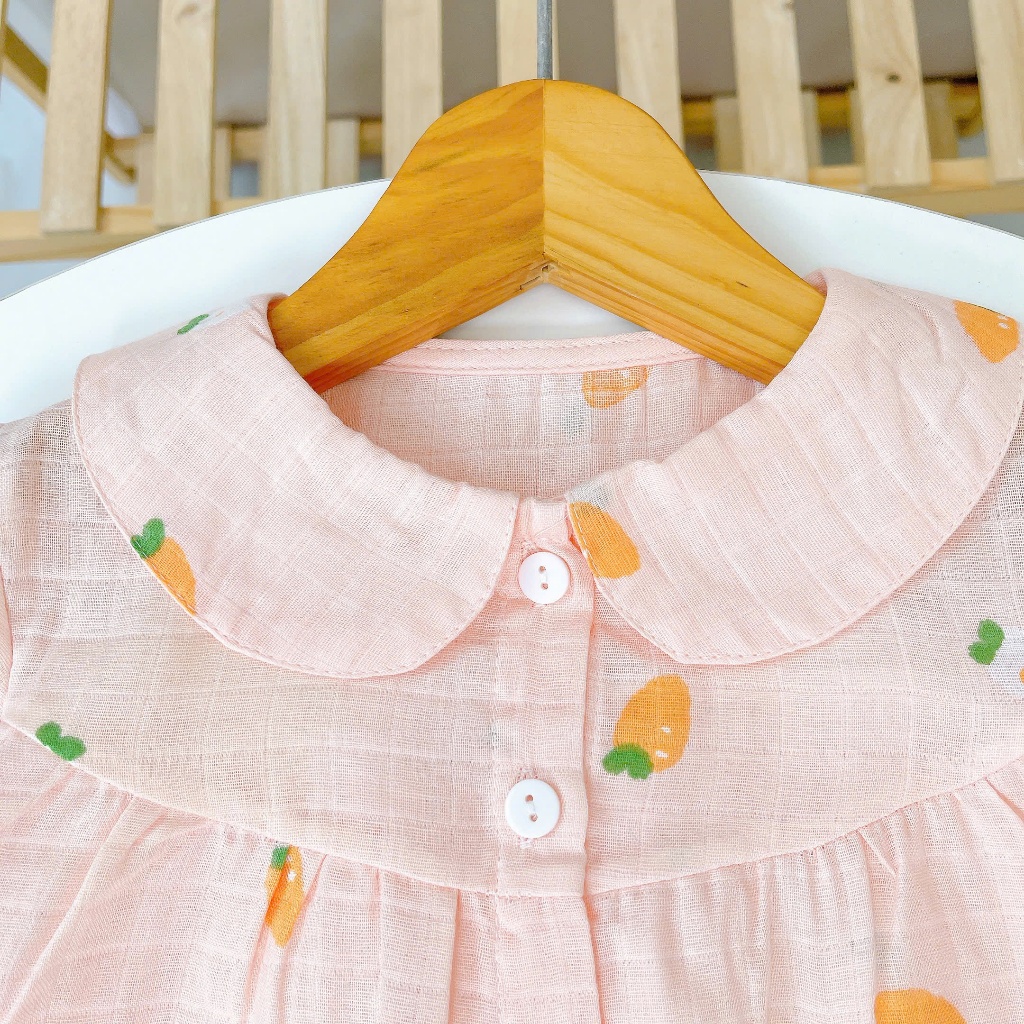 Pijama cho bé gái dài tay xô cotton Lá Homewear A166, bộ dài tay cho bé babydoll mềm mát bốn mùa