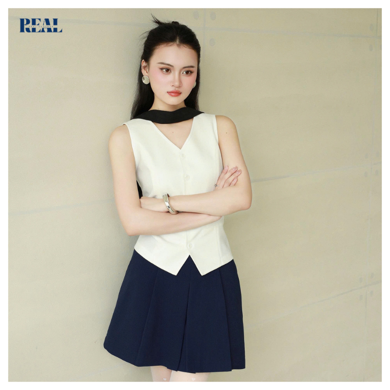 Áo kiểu ghile nữ dáng ngắn REAL CLOTHES (tổng hợp màu), vải Tuyết Hàn cao cấp ít nhăn, đứng dáng