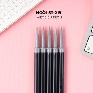 [TẶNG BÚT] Combo 10 20 Ruột Bút Gel Bấm 0.5mm Ngòi ST 2 Bi Viết Trơn Thay Bút Gel Bấm Mực Xanh Đen Lâu Hết CL-GR104