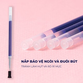 [TẶNG BÚT] Combo 10 20 Ruột Bút Gel Bấm 0.5mm Ngòi ST 2 Bi Viết Trơn Thay Bút Gel Bấm Mực Xanh Đen Lâu Hết CL-GR104