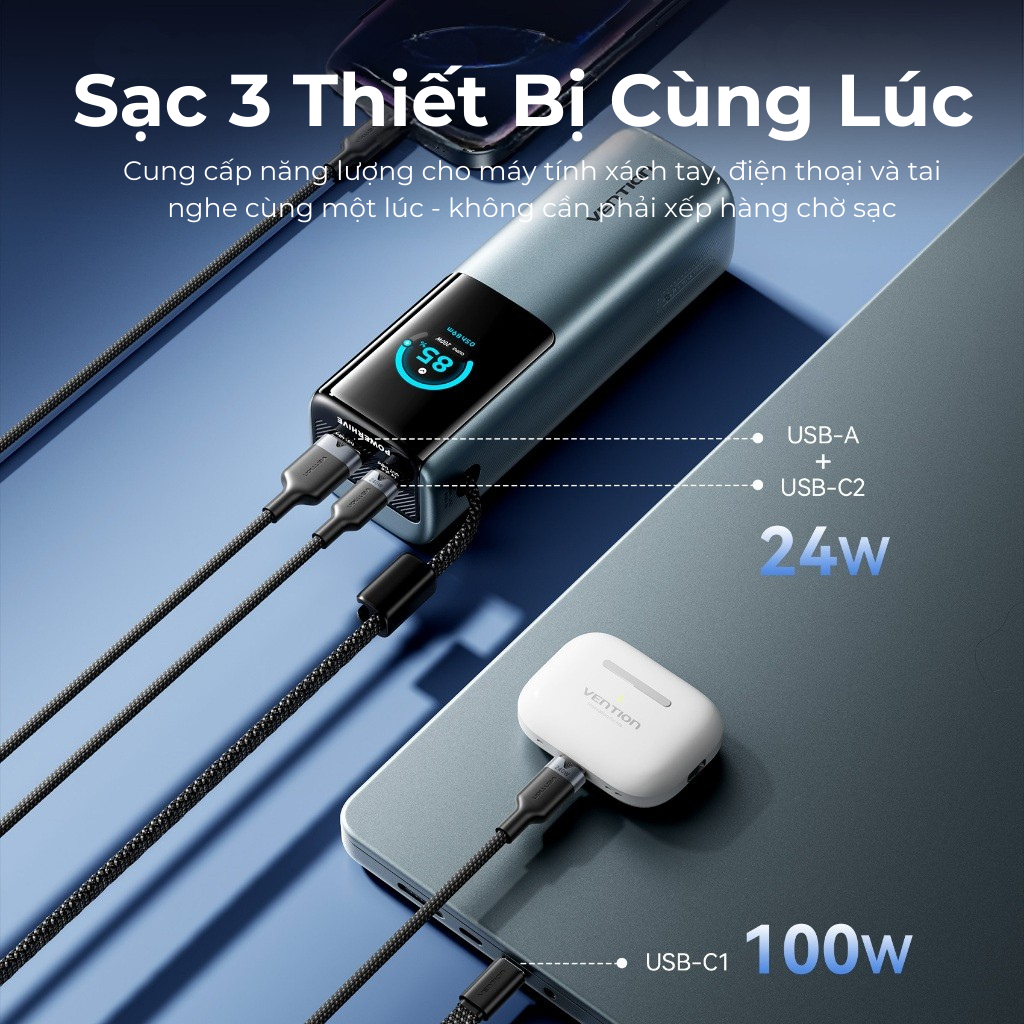 Sạc Dự Phòng 27.000mAh 200W Sạc Thần Tốc, Dây Type-C 240W Tích Hợp, Màn Hình Kỹ Thuật Số TFT AI Mặt Cười, 2 Cổng USB-A/C