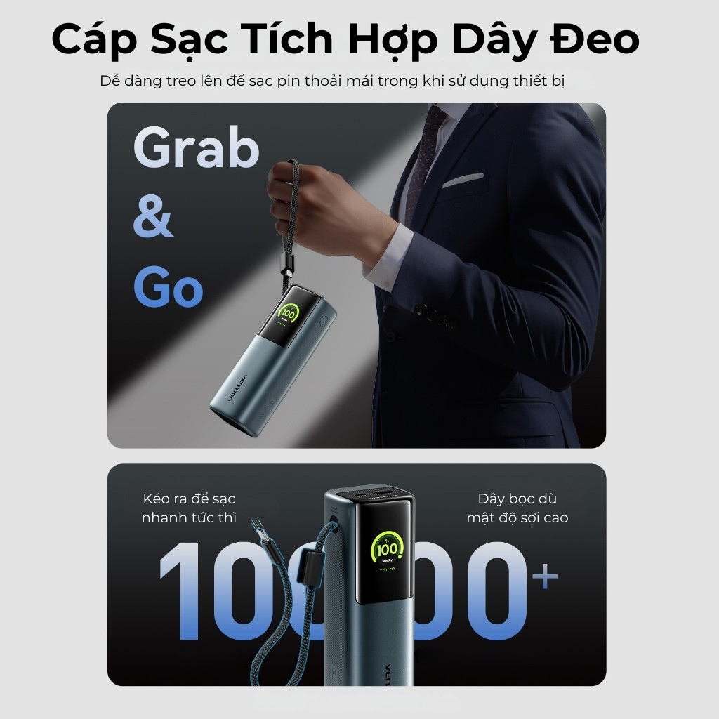 Sạc Dự Phòng 27.000mAh 200W Sạc Thần Tốc, Dây Type-C 240W Tích Hợp, Màn Hình Kỹ Thuật Số TFT AI Mặt Cười, 2 Cổng USB-A/C