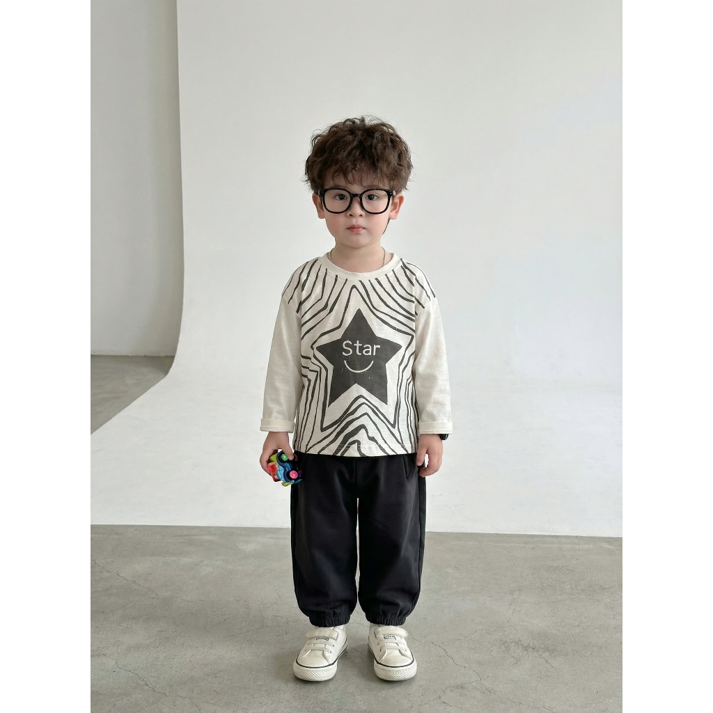 Set bộ dài tay bé trai Miniumbaby hình ngôi sao sành điệu, chất vải áo cotton mềm mát da bé SB2481