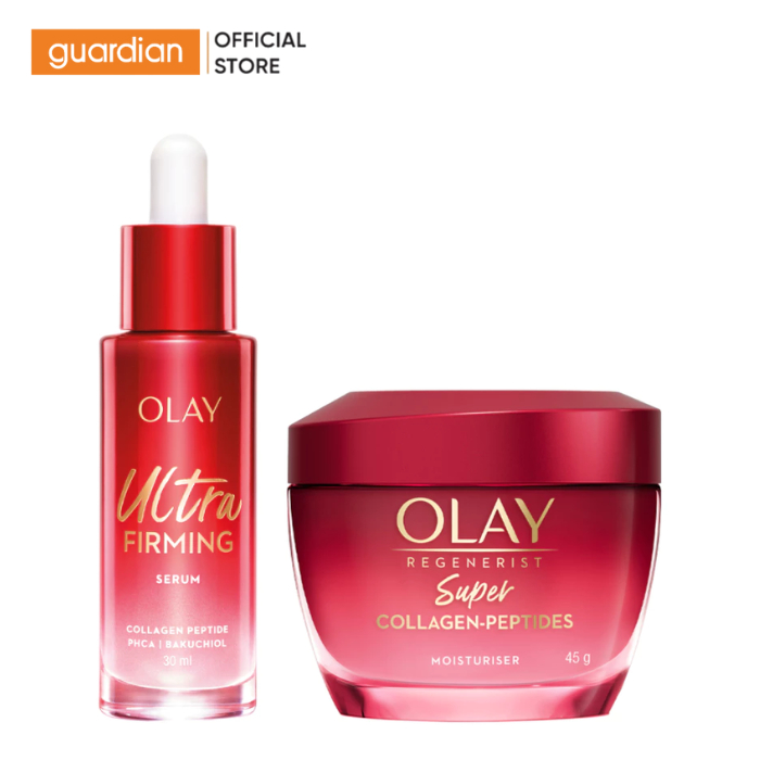 Combo Tinh Chất Hỗ Trợ Làm Săn Chắc Olay Ultra Firming Serum 30ml & Kem Dưỡng Ẩm Olay Super Collagen Peptides 45gr