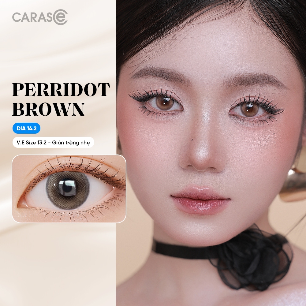 [1 chiếc] Kính áp tròng khoá ẩm 8H 1 Tháng Màu Nâu Khói Pha Lục Bảo CARASE, Lens cận PERRIDOT BROWN