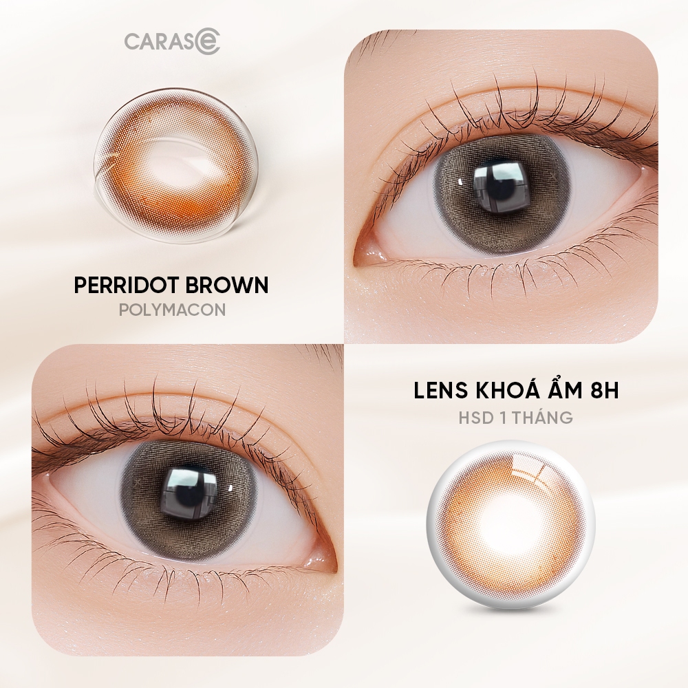[1 chiếc] Kính áp tròng khoá ẩm 8H 1 Tháng Màu Nâu Khói Pha Lục Bảo CARASE, Lens cận PERRIDOT BROWN