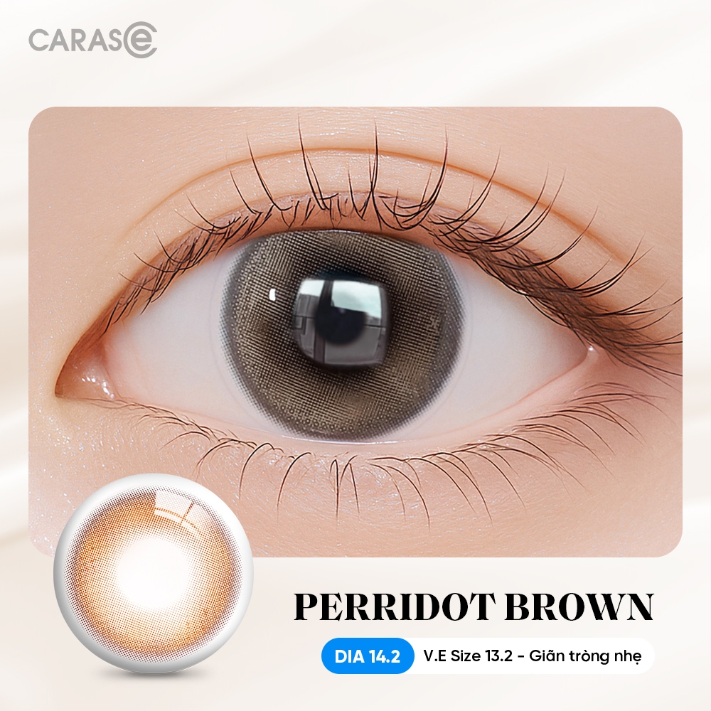 [1 chiếc] Kính áp tròng khoá ẩm 8H 1 Tháng Màu Nâu Khói Pha Lục Bảo CARASE, Lens cận PERRIDOT BROWN
